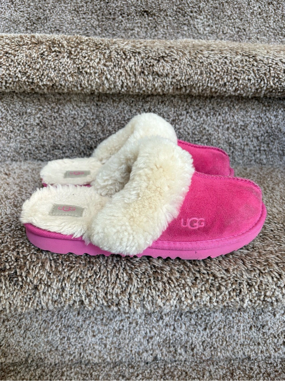 UGG Women’s Classic Cozy Pink Sheepskin Slip-On Slippers